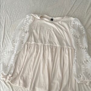 SHEIN Cream Puff Sleeve Blouse with Peter Pan Collar